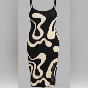 💋 KNITTED SQUARE NECK ABSTRACT SLEEVELESS MIDI DRESS CURVE & PLUS